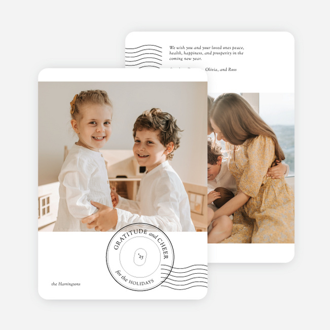 Stamped Cheers of Gratitude Holiday Cards and Invitations - Black