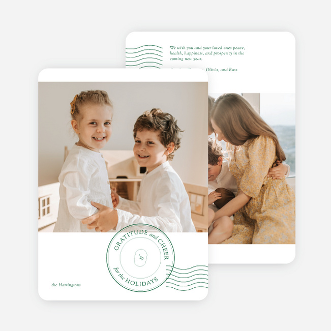 Stamped Cheers of Gratitude Holiday Cards and Invitations - Green