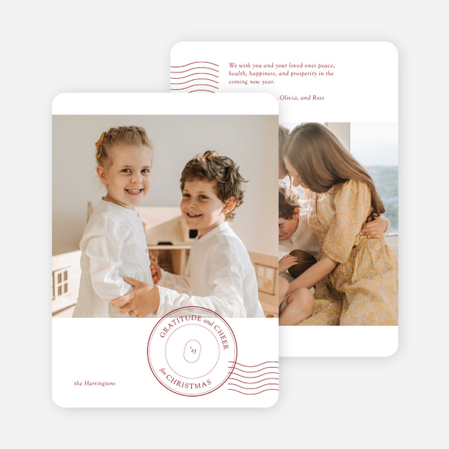 Stamped Cheers of Gratitude Personalized Christmas Cards - Red