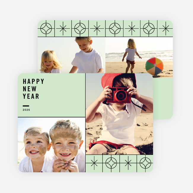 Stars Motif New Year Cards - Green