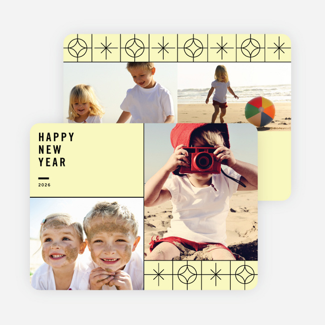 Stars Motif New Year Cards - Yellow