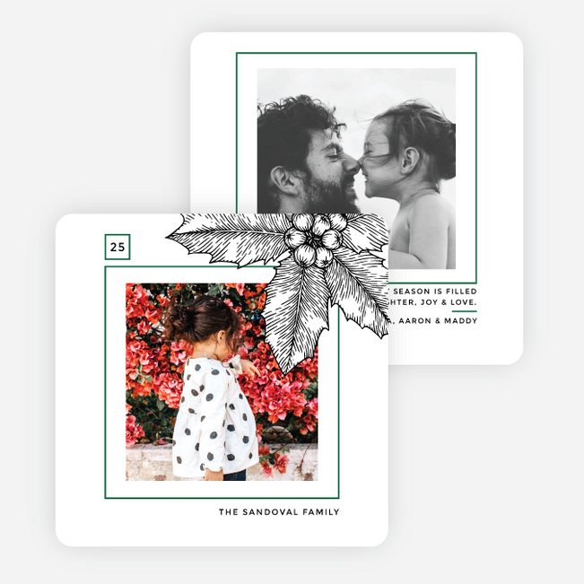 Detailed Holly Christmas Cards - Green
