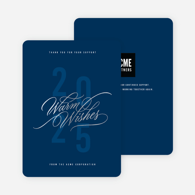 Foil Warm Wishes Business Holiday Cards - Blue