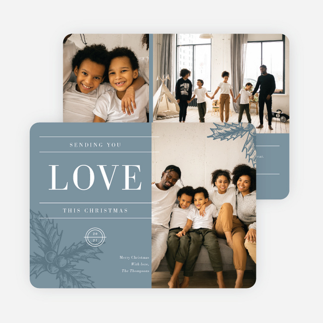 Sending the Gift of Love Personalized Christmas Cards - Blue