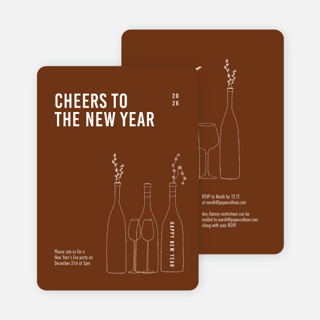 Cheers, It’s Time! New Year Cards and Invitations - Brown