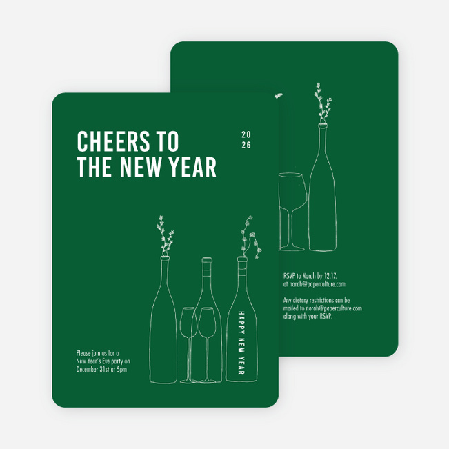 Cheers, It’s Time! New Year Cards and Invitations - Green