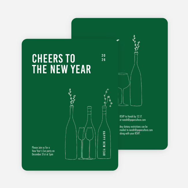 Cheers, It’s Time! New Year Cards and Invitations - Green