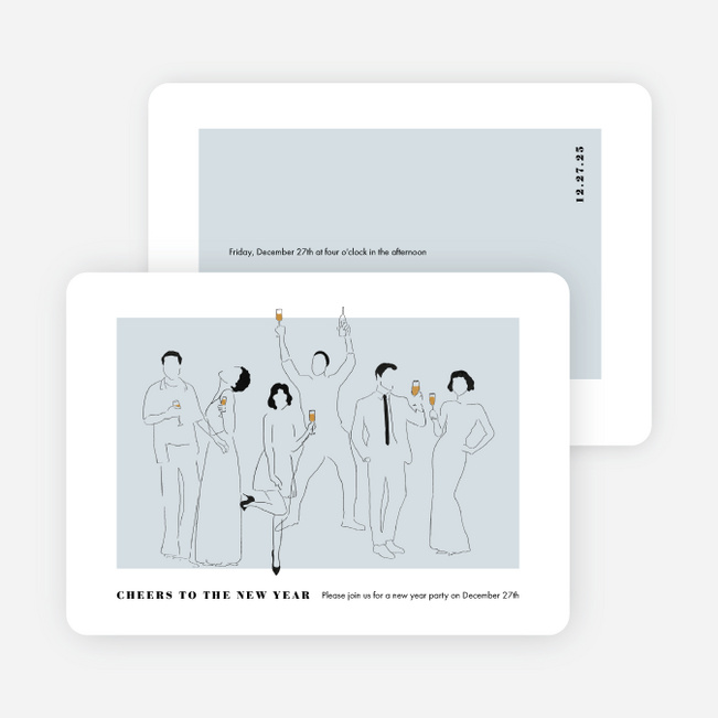 Party Outline New Year Cards and Invitations - Blue