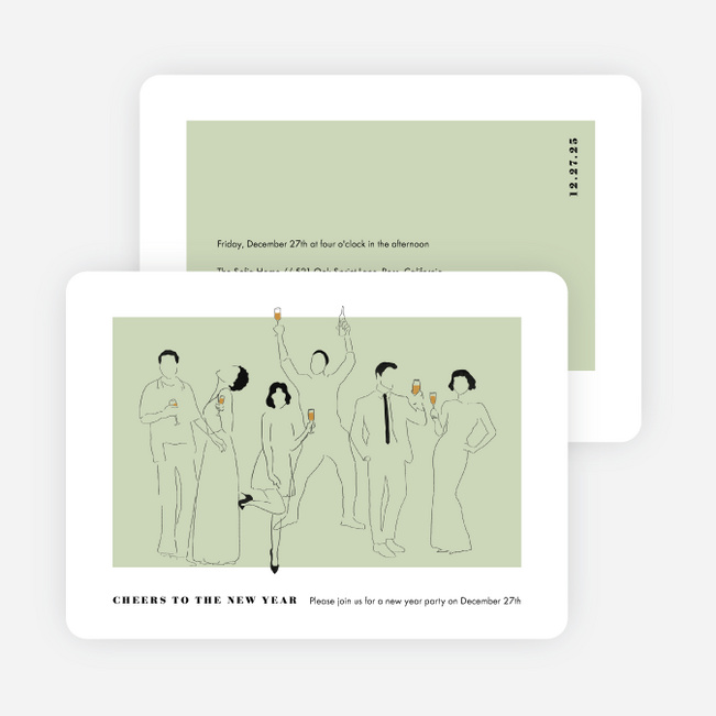 Party Outline New Year Cards and Invitations - Green