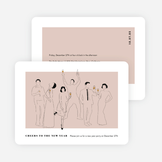 Party Outline New Year Cards and Invitations - Pink