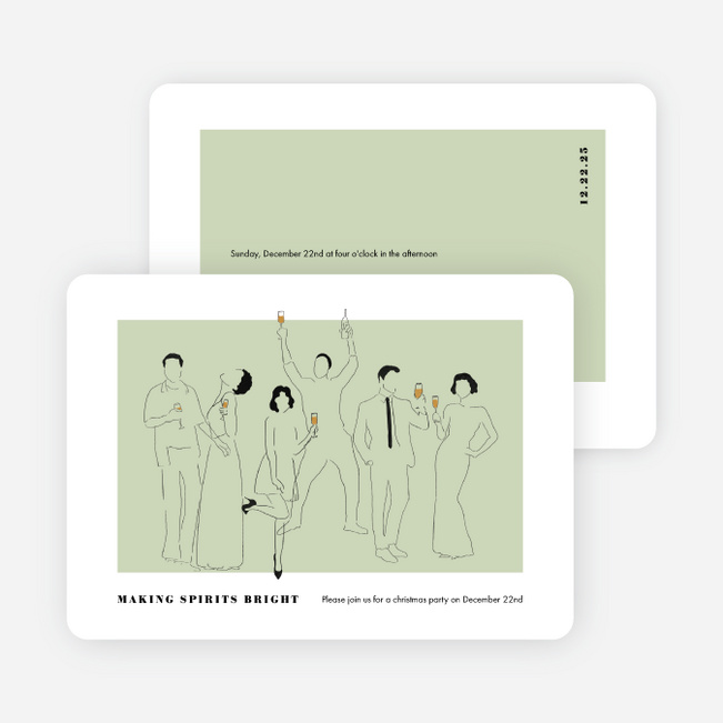 Party Outline Personalized Christmas Cards - Green