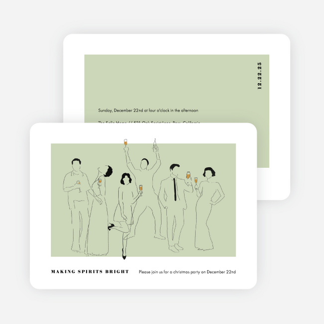 Party Outline Personalized Christmas Cards - Green