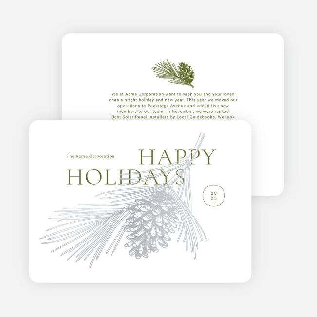 Foil-Wrapped Pinecone Business Holiday Cards & Business Christmas Cards - Gray