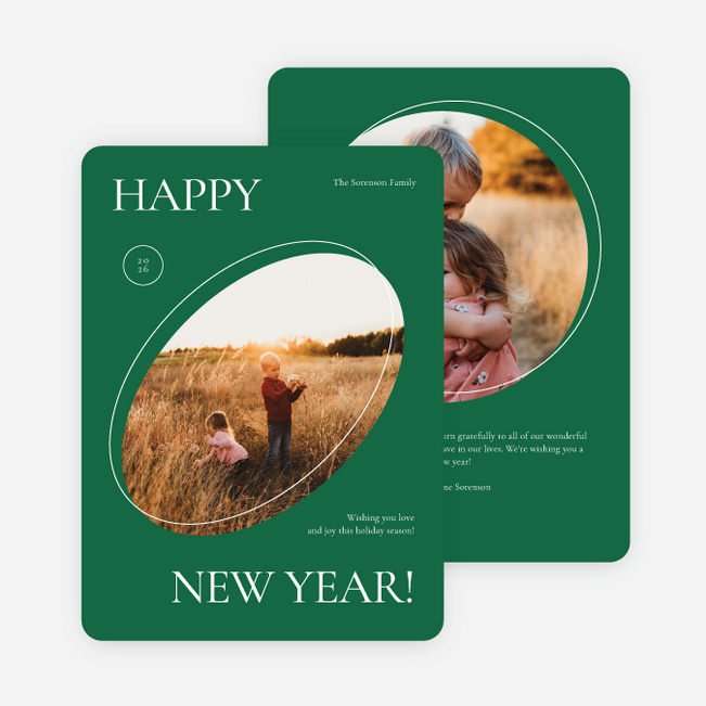Offset Cutouts New Year Cards and Invitations - Green