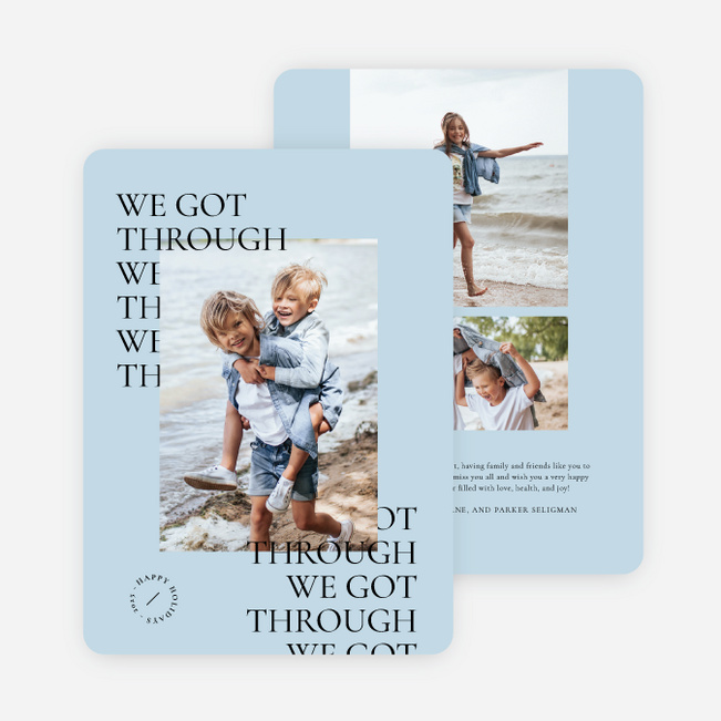 Overlapping Headlines Multi Photo Holiday Cards - Blue
