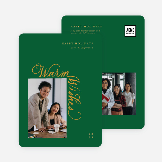 Warmly Scripted Wishes Business Holiday Cards & Business Christmas Cards - Green