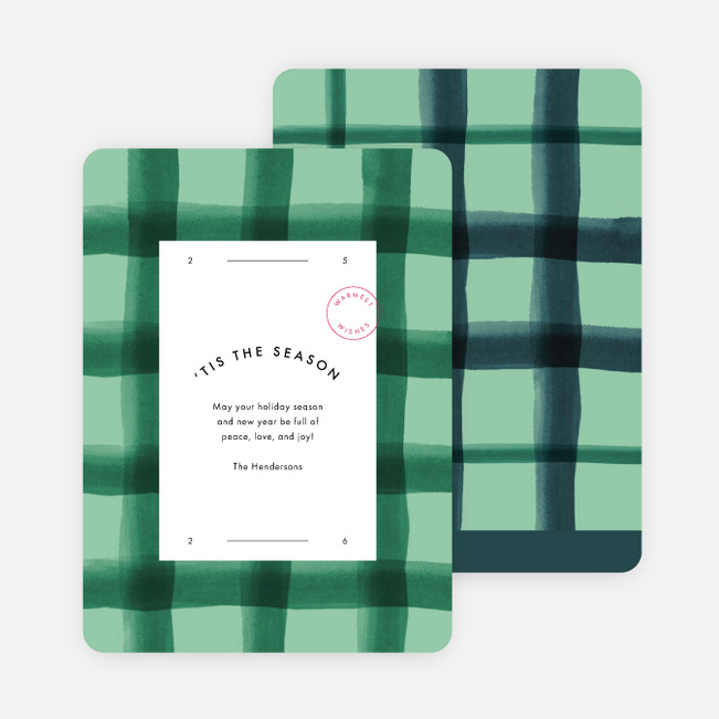 Plaid Frame Holiday Cards - Green