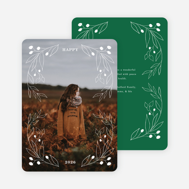 Branch Outline Frame New Year Cards and Invitations - Green