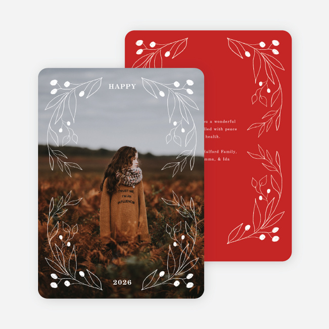 Branch Outline Frame New Year Cards and Invitations - Red