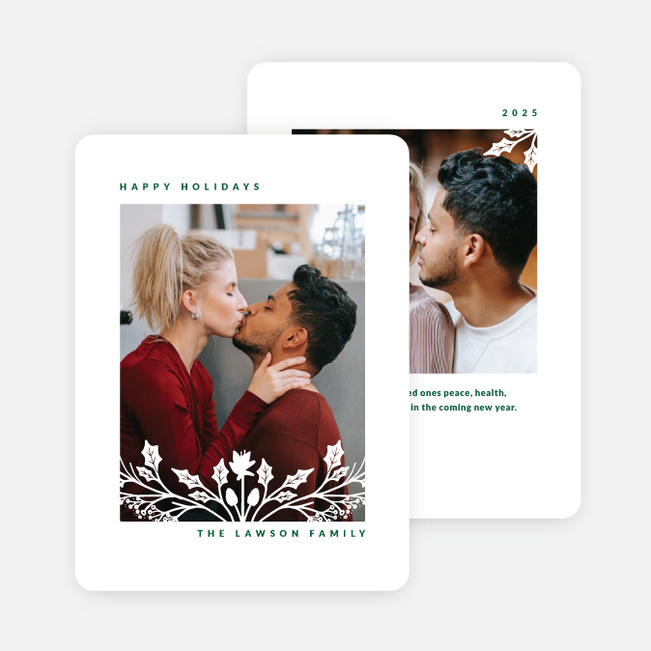 Festive Holly Cutout Holiday Cards and Invitations - Green