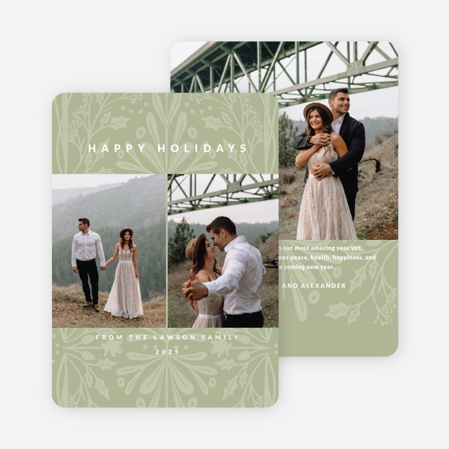 Floral Folk Lace Holiday Cards and Invitations - Green