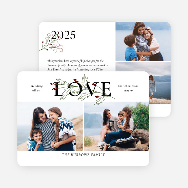 Seasonal Olive Branch Personalized Christmas Cards - White