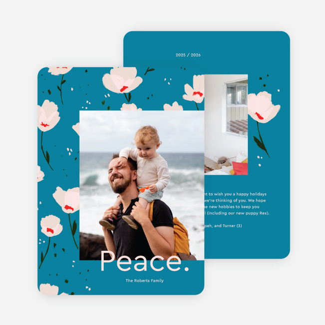 Jolly Petals Multi Photo Holiday Cards - Blue