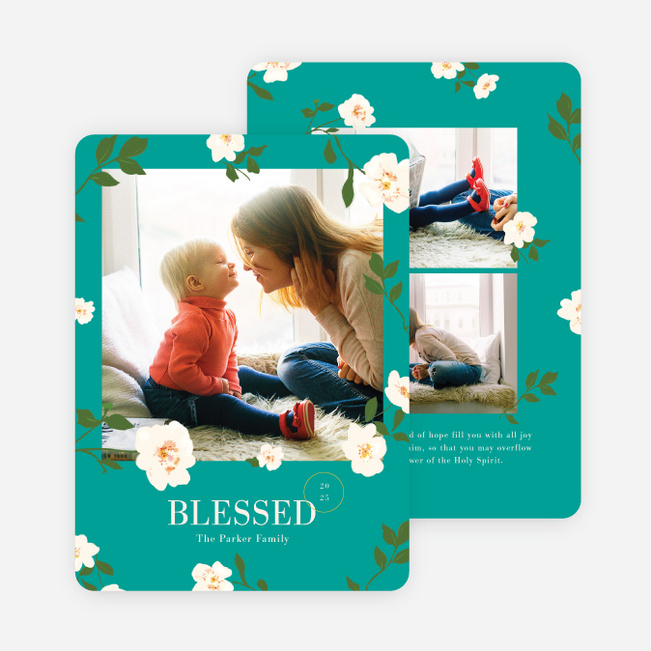 Timeless Florals Multi Photo Holiday Cards - Blue