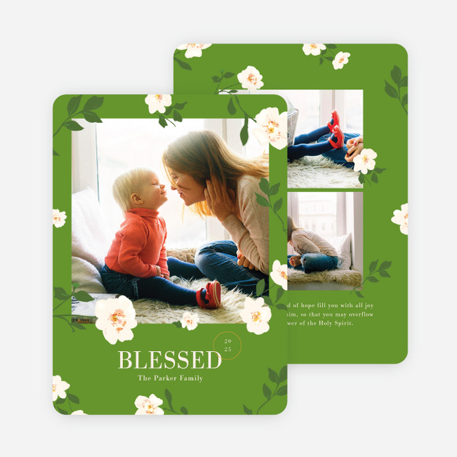 Timeless Florals Multi Photo Holiday Cards - Green
