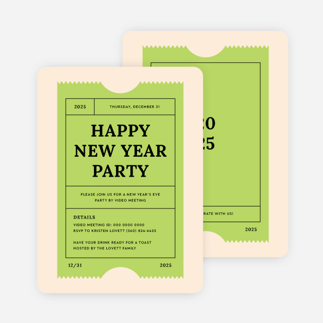 Party Ticket Holiday Invitations - Green