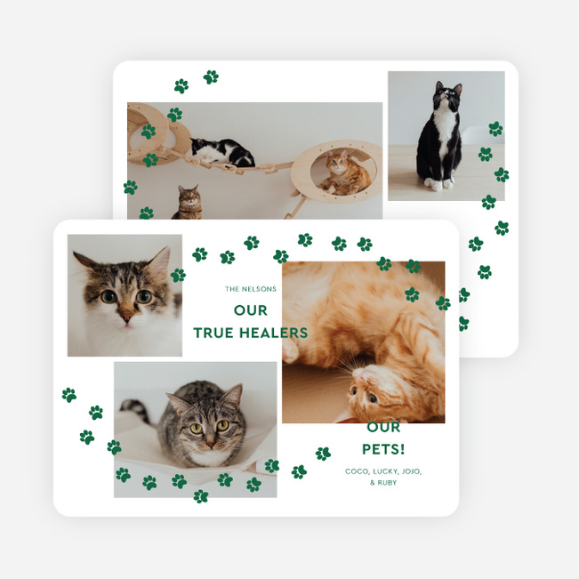 Paw Prints Galore Holiday Cards and Invitations - Green