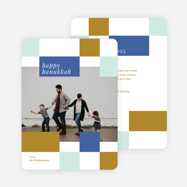 Tiled Fun Hanukkah Cards - Blue