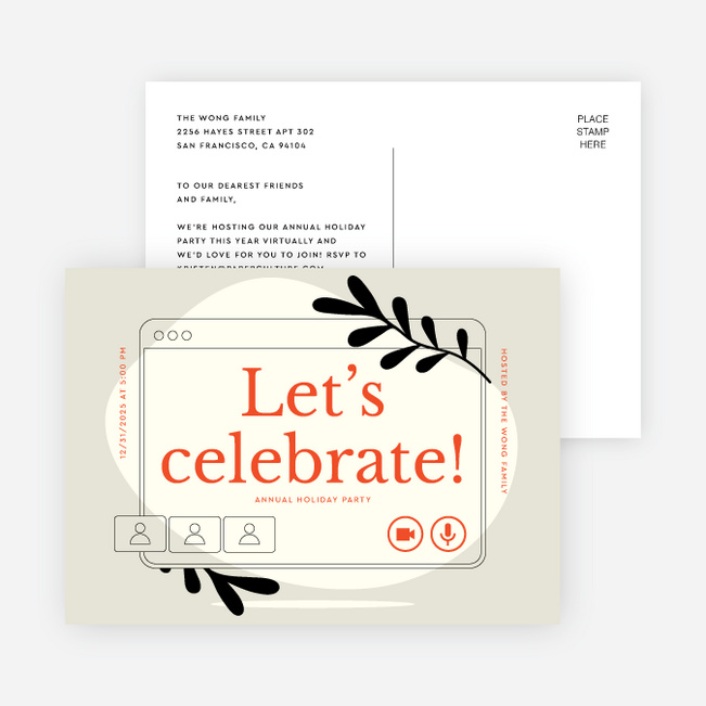 Virtual Party Holiday Invitations - Beige