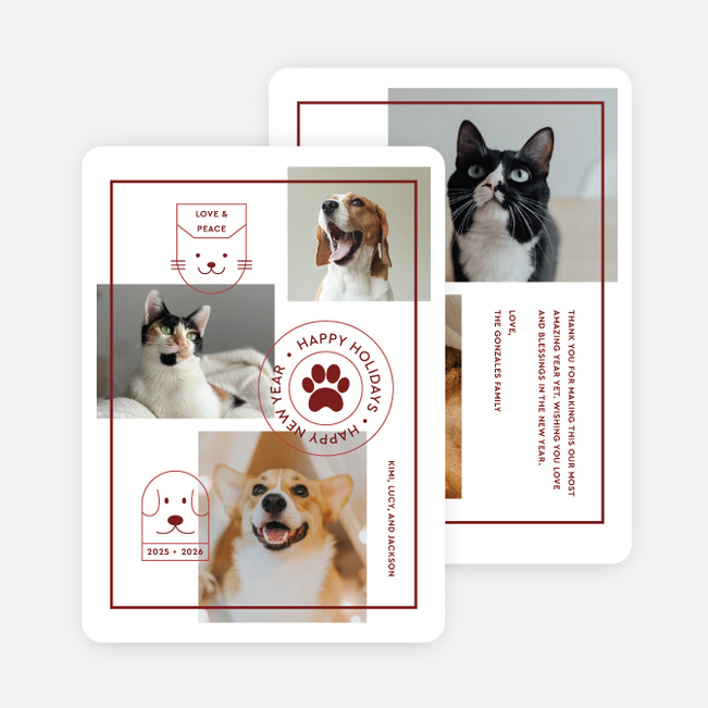 Furry Icons Holiday Cards and Invitations - Red