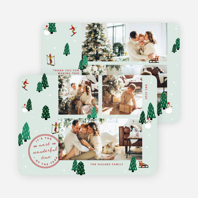 Ski Trip Holiday Cards and Invitations - Green