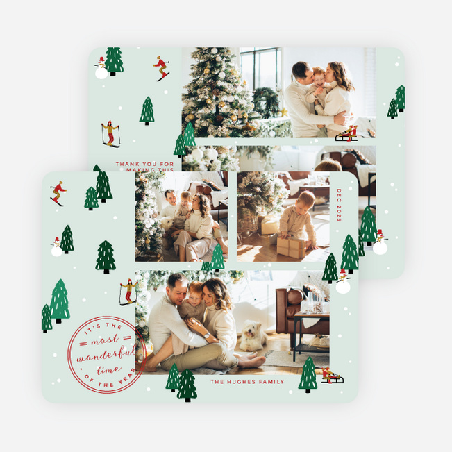 Ski Trip Holiday Cards and Invitations - Green