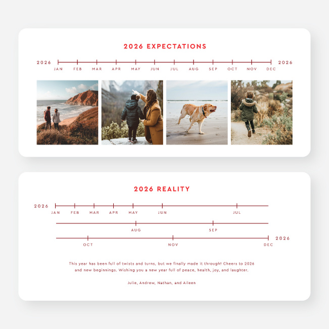 Jumbled Timeline New Year Cards and Invitations - Red