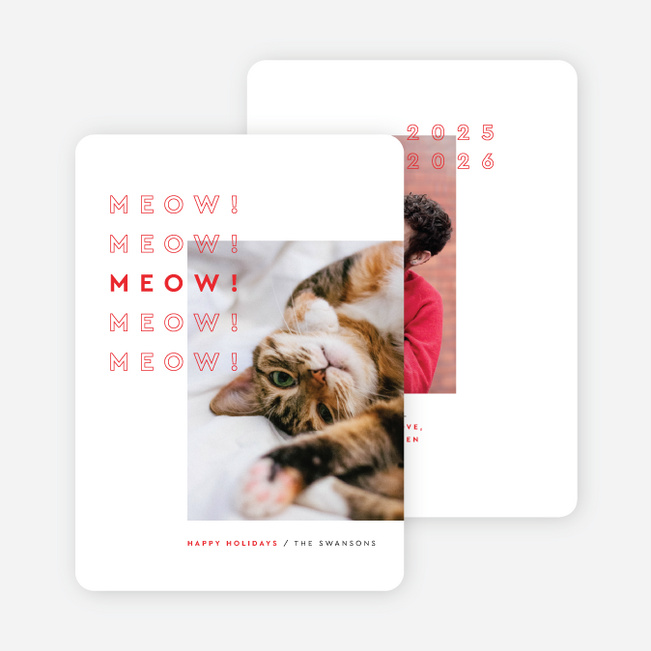 Meows to You Pet Holiday Cards - Red