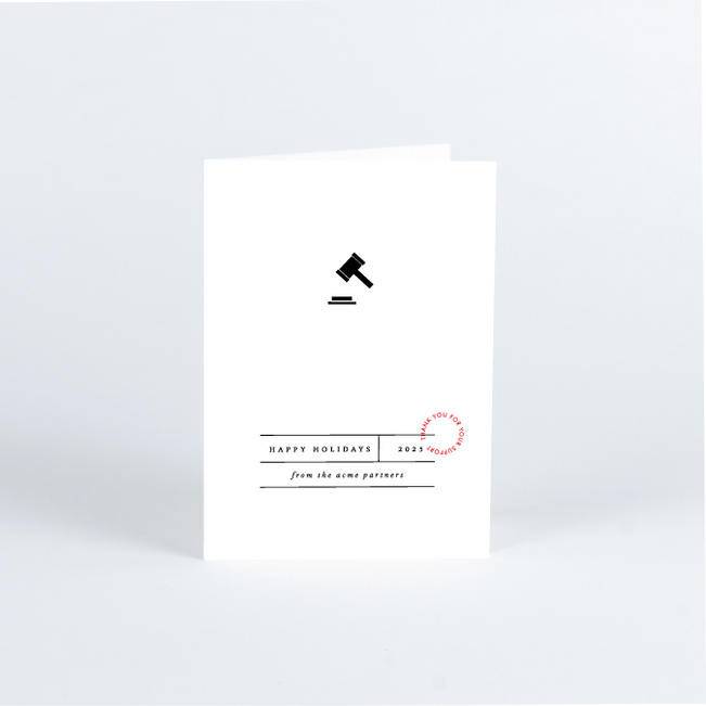 Minimal Gavel Business Holiday Cards - White