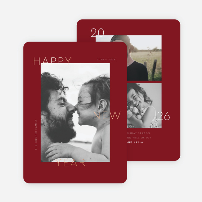 Foil Narrow Type New Year Cards and Invitations - Red