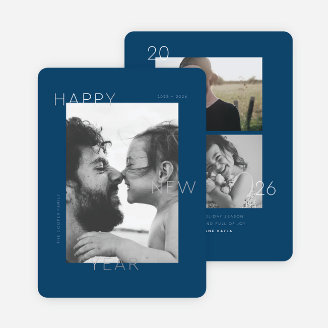 Foil Narrow Type New Year Cards and Invitations - Blue