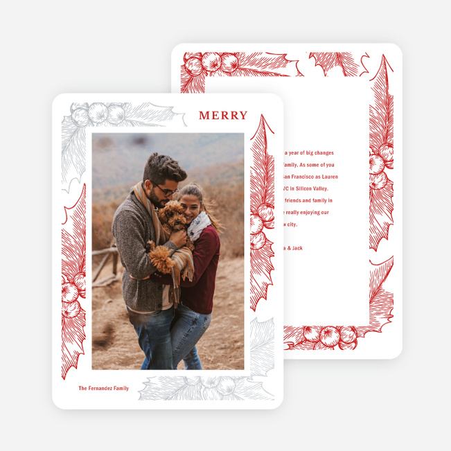 Foil Holly Frame Holiday Cards and Invitations - Gray