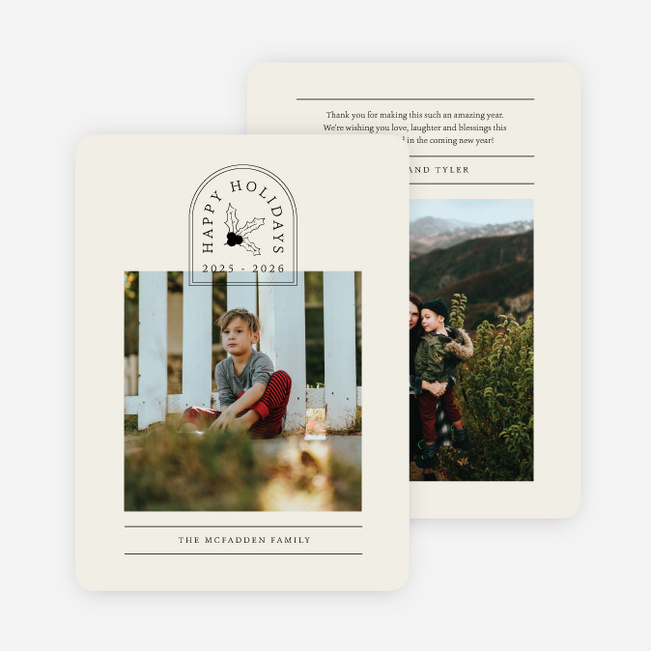 Holly Berry Header Holiday Cards and Invitations - Beige