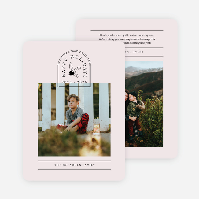 Holly Berry Header Holiday Cards and Invitations - Pink