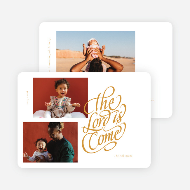 The Lord is Come Personalized Christmas Cards - Orange