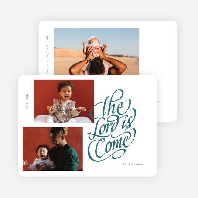 The Lord is Come Personalized Christmas Cards - Blue