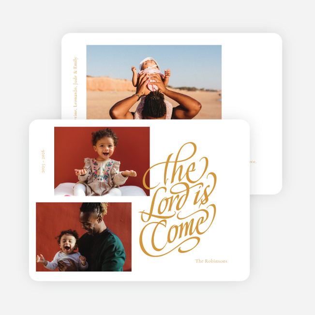 The Lord is Come Personalized Christmas Cards - Orange