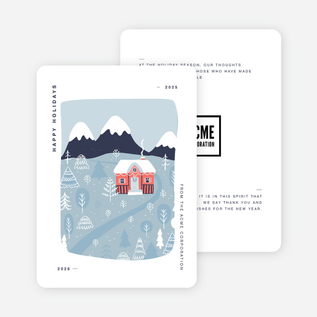 Snowy Home Business and Corporate Holiday Cards - Blue