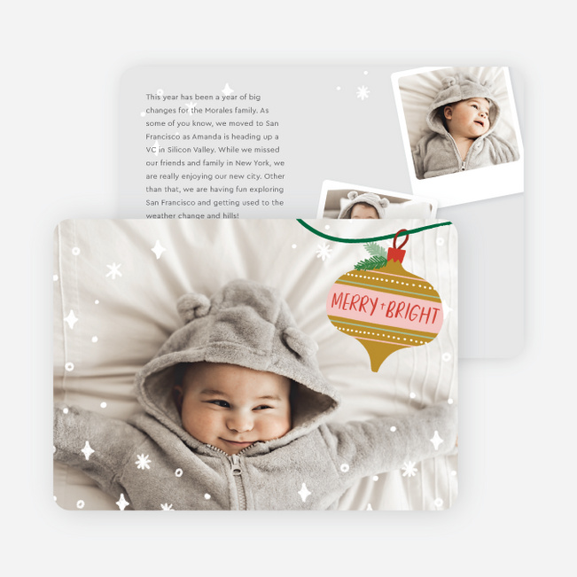 Merry Bright Ornament Holiday Cards and Invitations - Gray