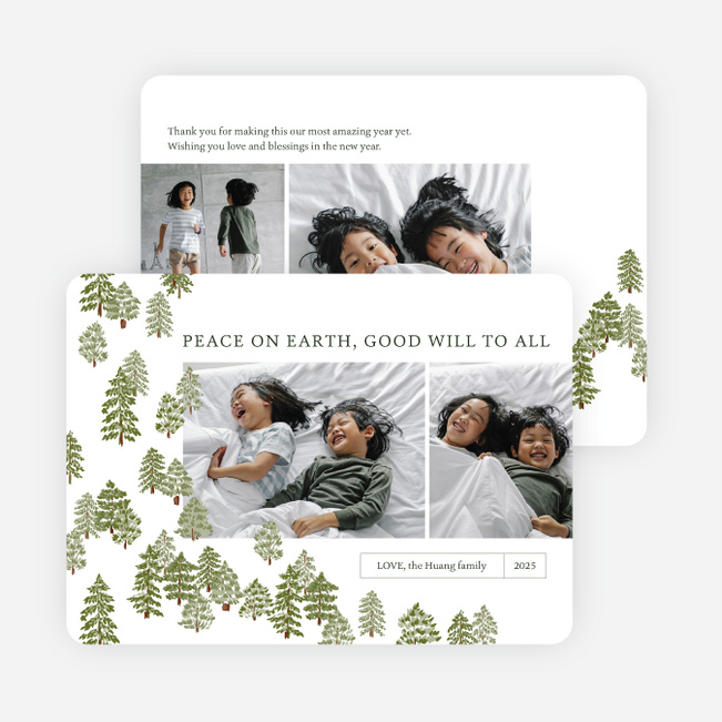 Peaceful Forest Wishes Holiday Cards and Invitations - White